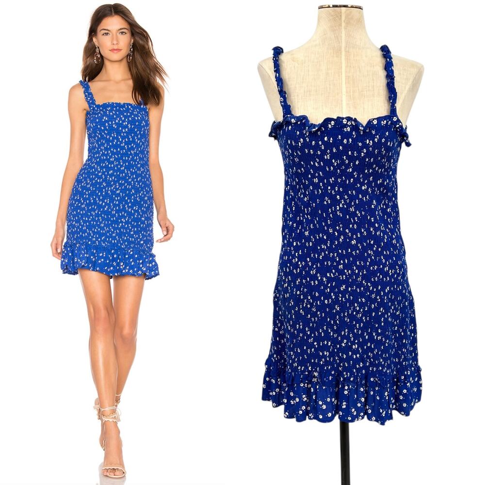 Faithfull the Brand Del Mar Dress Mini Betina Floral Cobalt Blue Size US 6